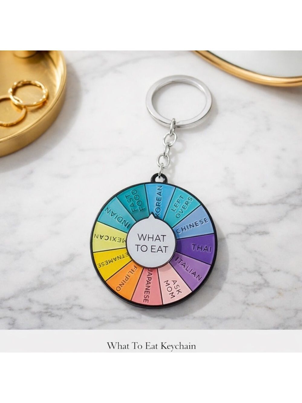 NEW What To Eat Rotatable Decision-Maker Keychain Pendant NWT